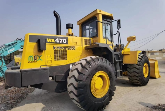 Δεύτερο χέρι Komatsu WA470-3 φορτιστή τροχών Χρησιμοποιούμενος εμπρός φορτιστής