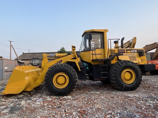 Δεύτερο χέρι Komatsu WA470-3 φορτιστή τροχών Χρησιμοποιούμενος εμπρός φορτιστής