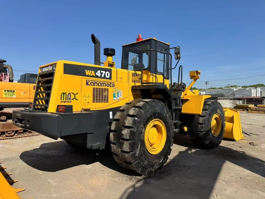 Δεύτερο χέρι Komatsu WA470-3 φορτωτής τροχών χρησιμοποιημένος φορτωτής μπροστινού δρόμου 3.9 M 3