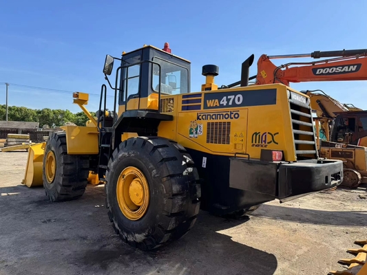 Δεύτερο χέρι Komatsu WA470-3 φορτωτής τροχών χρησιμοποιημένος φορτωτής μπροστινού δρόμου 3.9 M 3